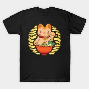 Kawaii Anime Cat Japanese Ramen noodles T-Shirt